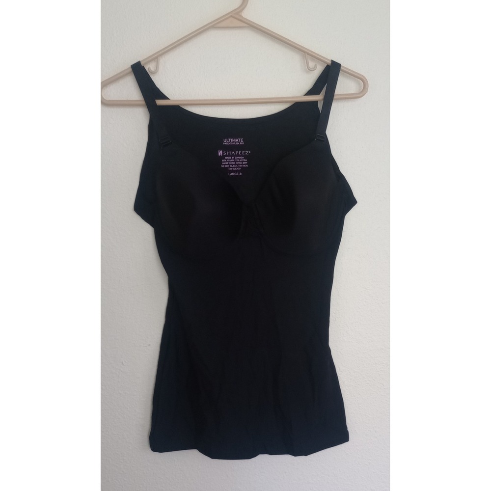 Shapeez Ultimate Body Shaper Camisole Black Molded Cup Bra Tank Large-B